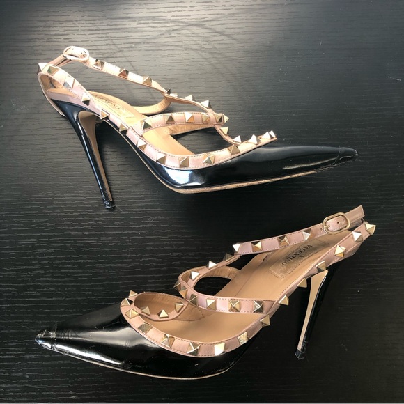 Valentino Rockstud Sandals Heels Black 40 - Picture 6 of 12
